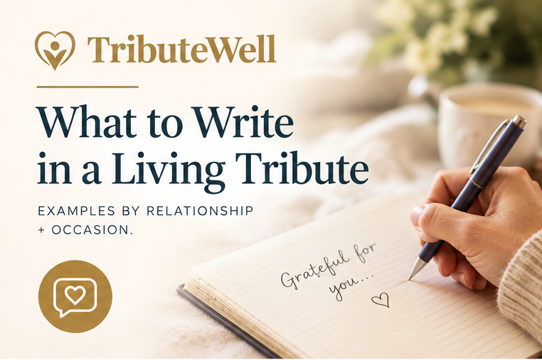 A handwritten living tribute message being added to a page for a loved one who is still alive
