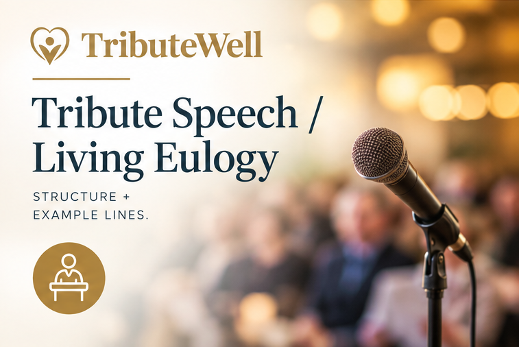 Someone giving a heartfelt tribute speech to an older loved one who is still alive at a gathering